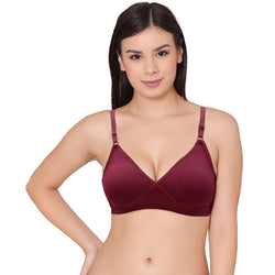 Groversons Paris Beauty Cotton Double Layered Non Padded Wireless Side Wire Support Bra (BR004-MAROON)