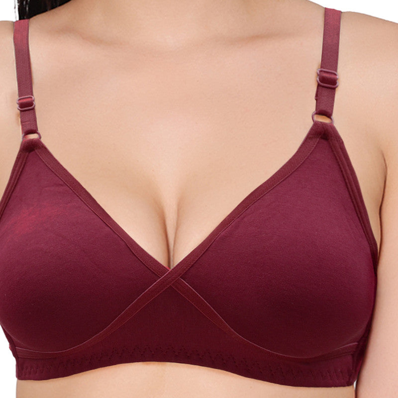 Groversons Paris Beauty Cotton Double Layered Non Padded Wireless Side Wire Support Bra (BR004-MAROON)
