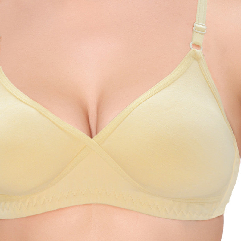 Groversons Paris Beauty Cotton Double Layered Non Padded Wireless Side Wire Support Bra (BR004-SKIN)