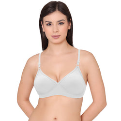 Groversons Paris Beauty Cotton Double Layered Non Padded Wireless Side Wire Support Bra (BR004-WHITE)