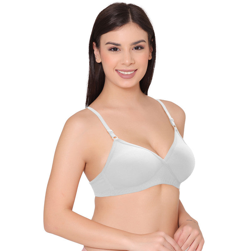 Groversons Paris Beauty Cotton Double Layered Non Padded Wireless Side Wire Support Bra (BR004-WHITE)