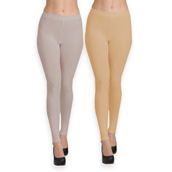 Groversons Paris Beauty Women's Pack of 2 Regular Leggings (CEMENT & SKIN)