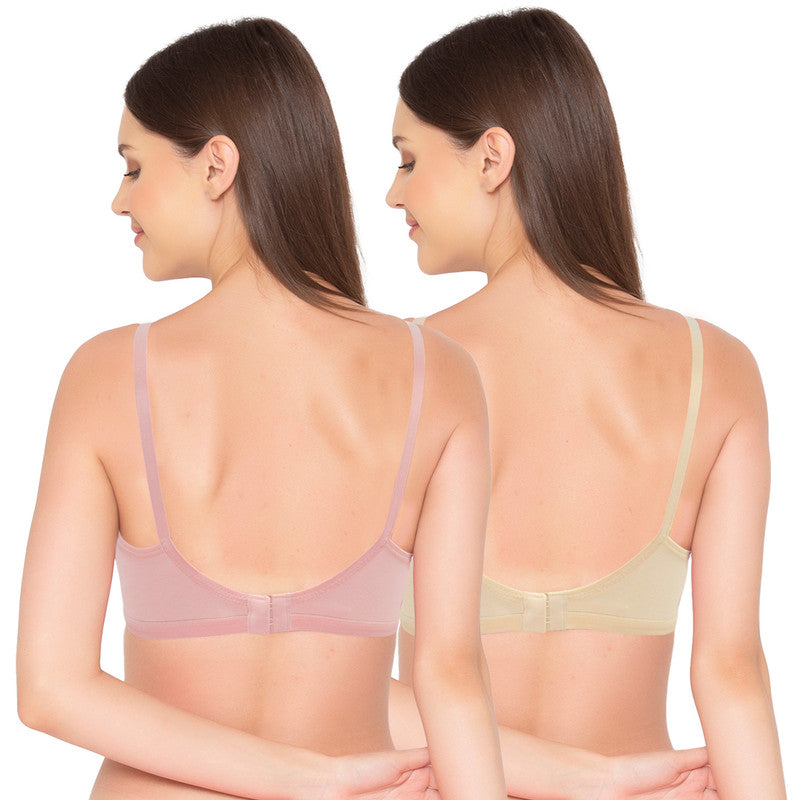 Groversons Paris Beauty Women's Pack of 2 Non-Padded, Non-Wired, Multiway, T-Shirt Bra , Moulded Bra (COMB35-CHALK PINK & IRISH CREAM)