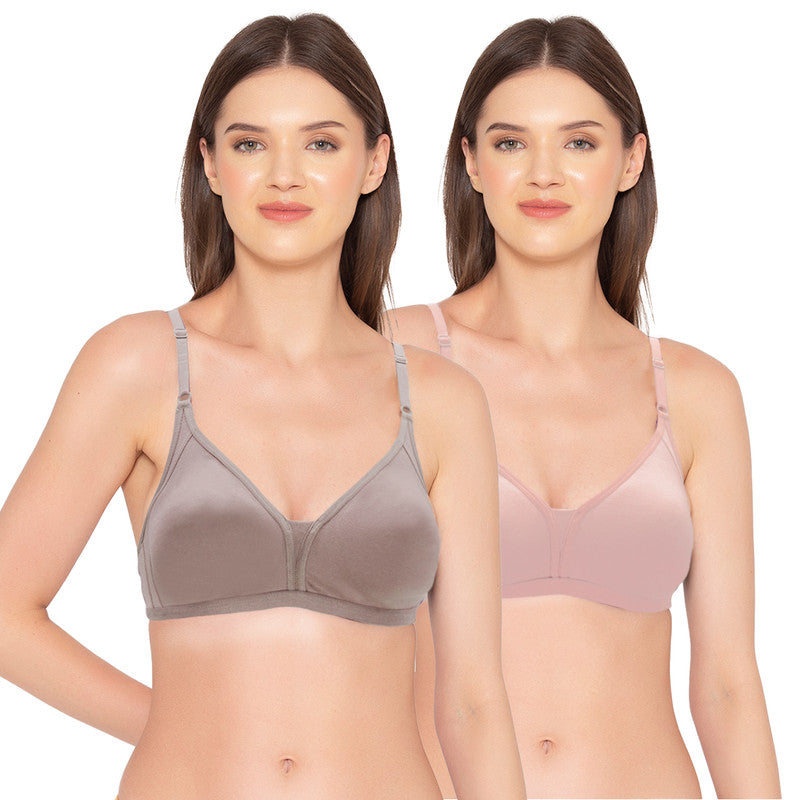 Groversons Paris Beauty Women's Pack of 2 Non-Padded, Non-Wired, Multiway, T-Shirt Bra , Moulded Bra (COMB35-CHALK PINK & SHADOW GREY)
