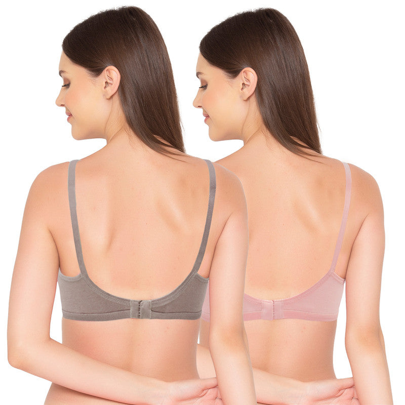 Groversons Paris Beauty Women's Pack of 2 Non-Padded, Non-Wired, Multiway, T-Shirt Bra , Moulded Bra (COMB35-CHALK PINK & SHADOW GREY)