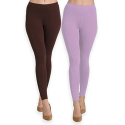 Groversons Paris Beauty Women's Pack of 2 Regular Leggings (COFFEE & MAUVE)