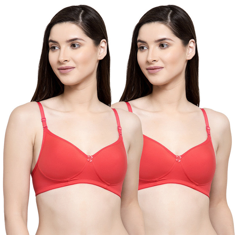 Groversons Paris Beauty Women's Pack of 2 Padded, Non-Wired, Seamless T-Shirt Bra (COMB33-Coral)