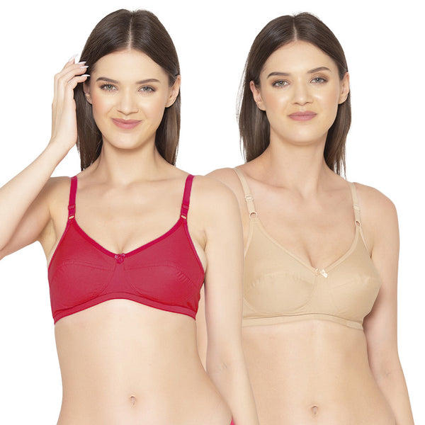 Groversons Paris Beauty Women's Pack Of 2 Non-Padded-Non-Wired Everyday Bra Cotton Bra (COMB40-Coral & Nude)