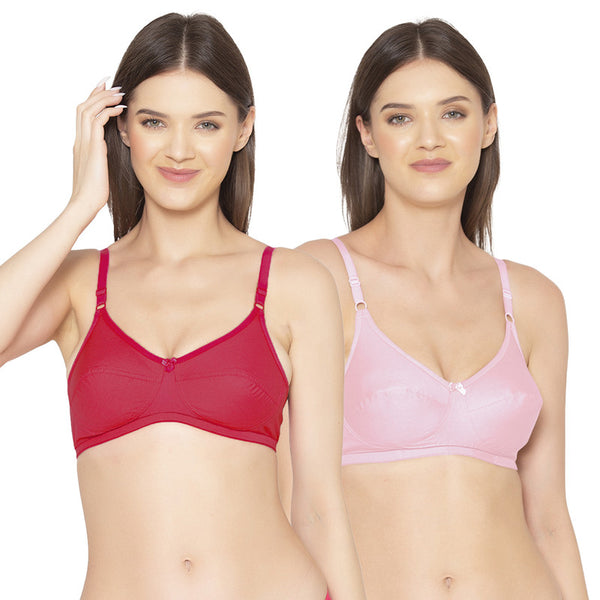Groversons Paris Beauty Women's Pack Of 2 Non-Padded-Non-Wired Everyday Bra Cotton Bra (COMB40-Coral & Pink)