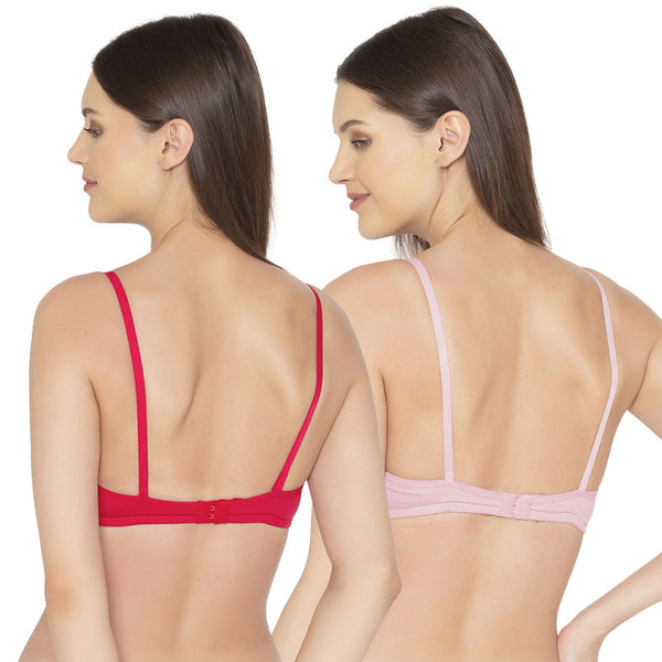 Groversons Paris Beauty Women's Pack Of 2 Non-Padded-Non-Wired Everyday Bra Cotton Bra (COMB40-Coral & Pink)