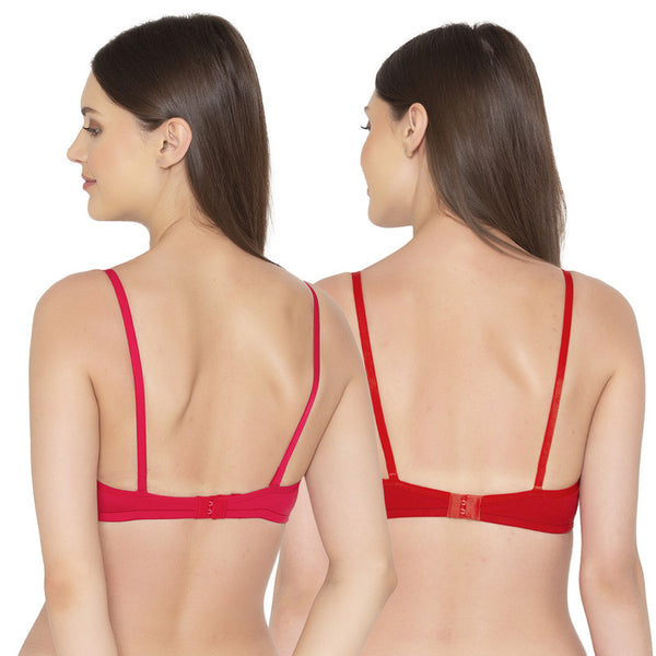 Groversons Paris Beauty Women's Pack Of 2 Non-Padded-Non-Wired Everyday Bra Cotton Bra (COMB40-Coral & Red)