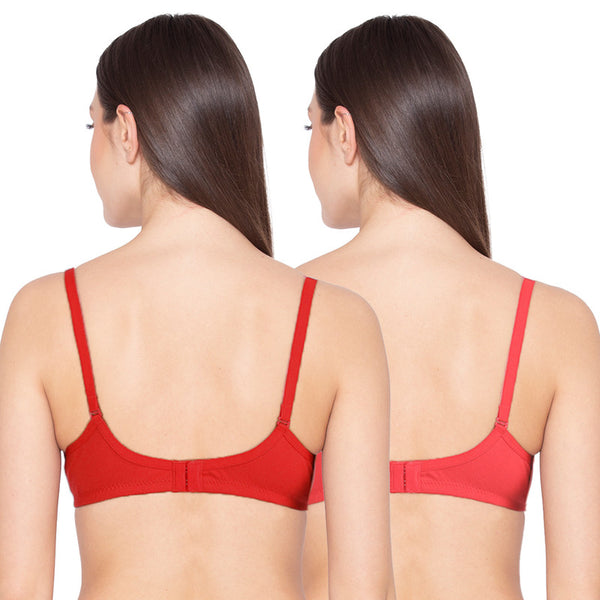 Groversons Paris Beauty Women's Pack of 2 Padded, Non-Wired, Seamless T-Shirt Bra (COMB28-CORAL & RED)