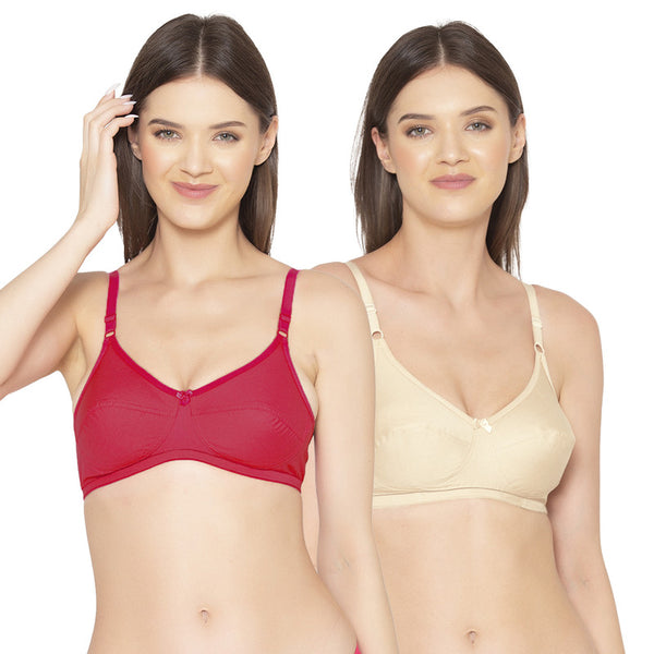Groversons Paris Beauty Women's Pack Of 2 Non-Padded-Non-Wired Everyday Bra Cotton Bra (COMB40-Coral & Skin)