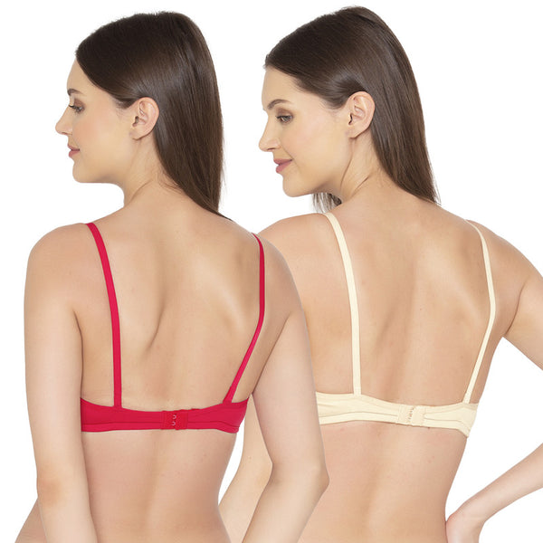 Groversons Paris Beauty Women's Pack Of 2 Non-Padded-Non-Wired Everyday Bra Cotton Bra (COMB40-Coral & Skin)