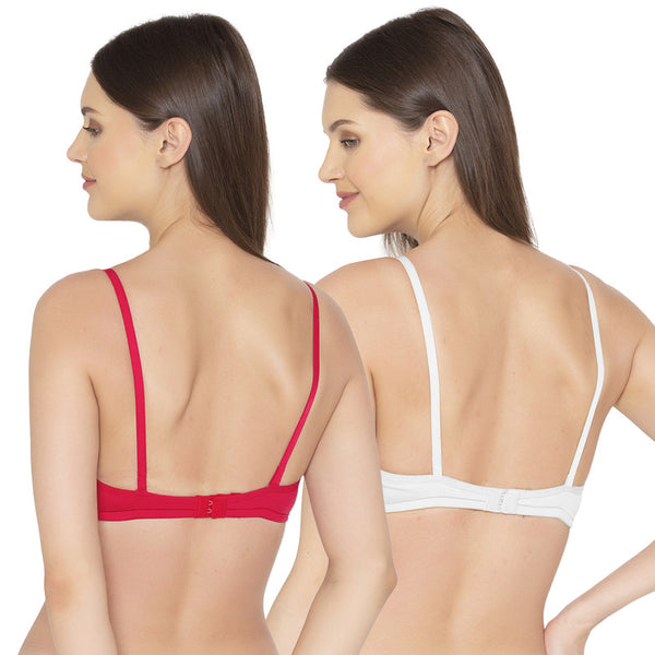 Groversons Paris Beauty Women's Pack Of 2 Non-Padded-Non-Wired Everyday Bra Cotton Bra (COMB40-Coral & White)