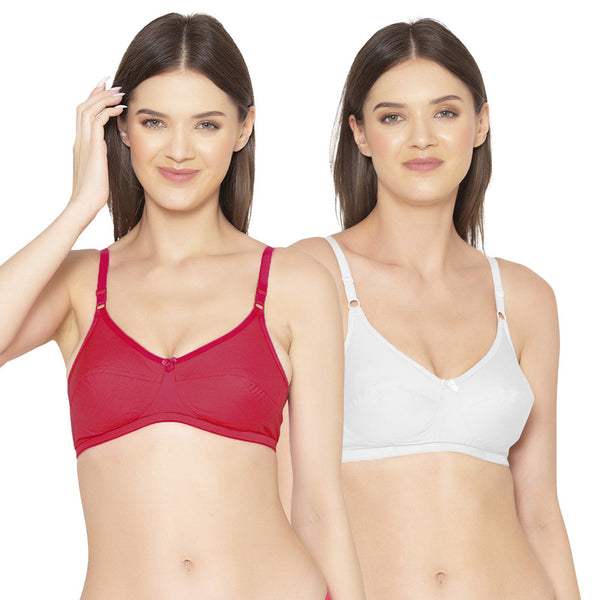 Groversons Paris Beauty Women's Pack Of 2 Non-Padded-Non-Wired Everyday Bra Cotton Bra (COMB40-Coral & White)