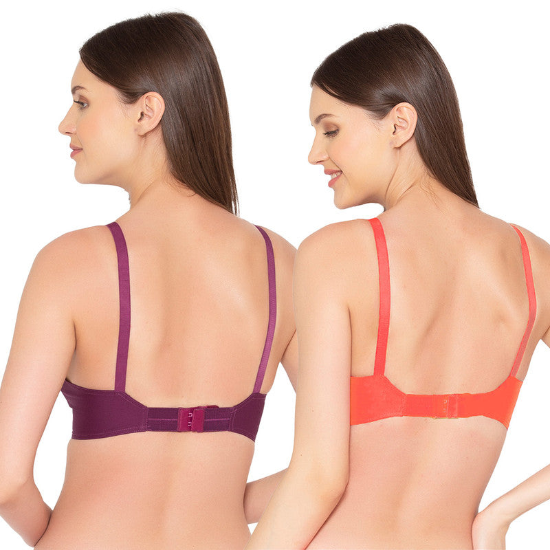 Women's Full Coverage, Non-Padded, Organic Cotton Bra (COMB05-CORAL & WINE)