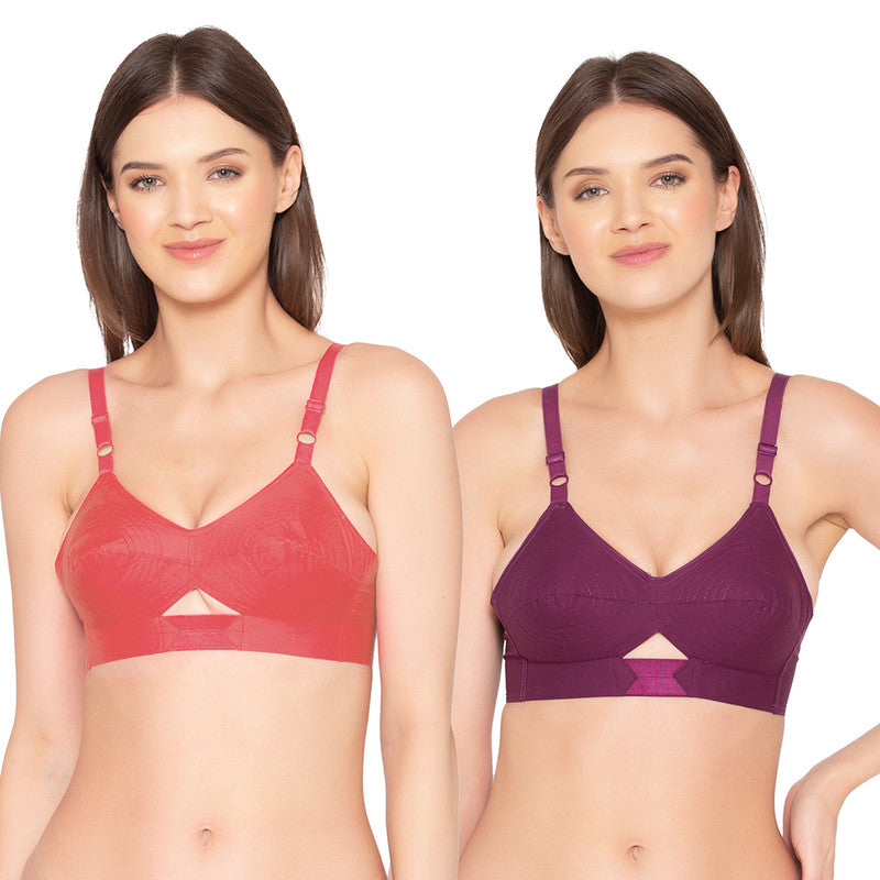 Women's Full Coverage, Non-Padded, Organic Cotton Bra (COMB05-CORAL & WINE)