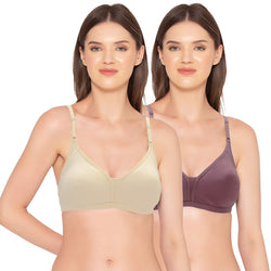 Groversons Paris Beauty Women's Pack of 2 Non-Padded, Non-Wired, Multiway, T-Shirt Bra , Moulded Bra (COMB35-CRUSHED BERRY & IRISH CREAM)