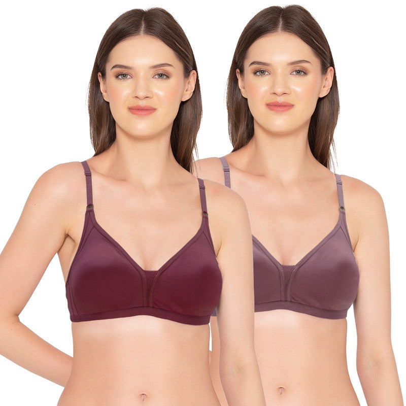 Groversons Paris Beauty Women's Pack of 2 Non-Padded, Non-Wired, Multiway, T-Shirt Bra , Moulded Bra (COMB35-CRUSHED BERRY & MAROON BANNER)
