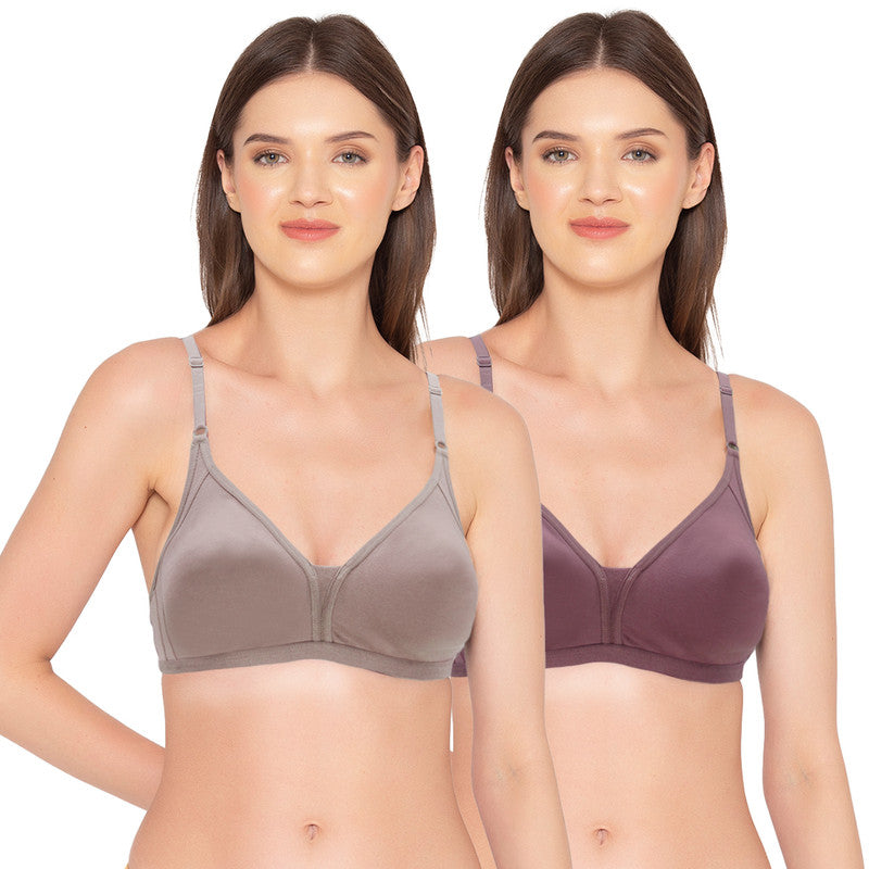 Groversons Paris Beauty Women's Pack of 2 Non-Padded, Non-Wired, Multiway, T-Shirt Bra , Moulded Bra (COMB35-CRUSHED BERRY & SHADOW GREY)