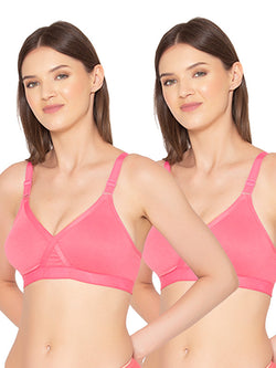 Women’s Pack of 2 cotton rich Non-Padded Wireless smooth super lift full coverage Bra (COMB01-DARK PINK)