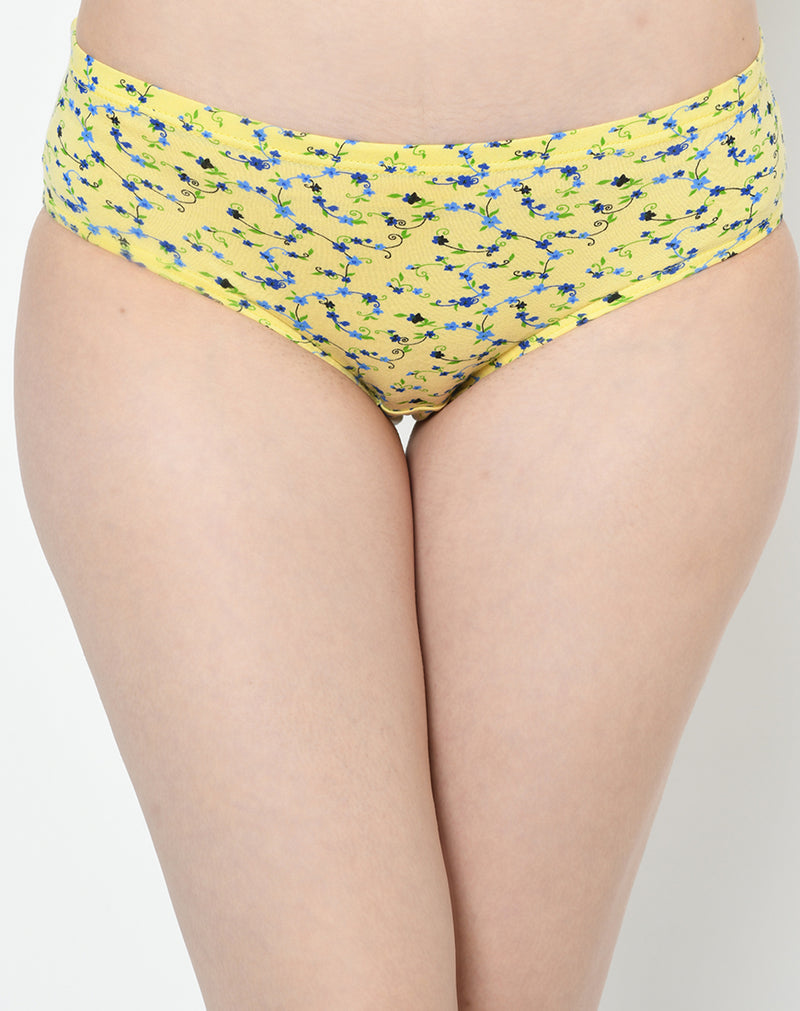 Assorted Mid Waist Floral Printed Soft Cotton Panties - Set of 3