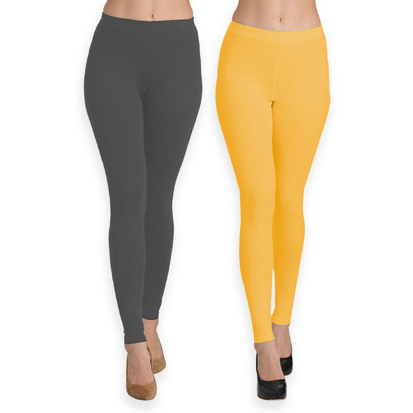 Groversons Paris Beauty Women's Pack of 2 Regular Leggings (DARK GREY & MUSTURD GOLD)