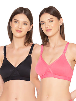 Women’s Pack of 2 cotton rich Non-Padded Wireless smooth super lift full coverage Bra (COMB01-DARK PINK & BLACK)