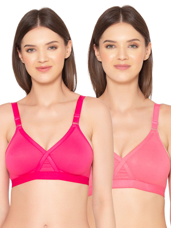 Women’s Pack of 2 cotton rich Non-Padded Wireless smooth super lift full coverage Bra (COMB01-DARK PINK & HOT PINK)