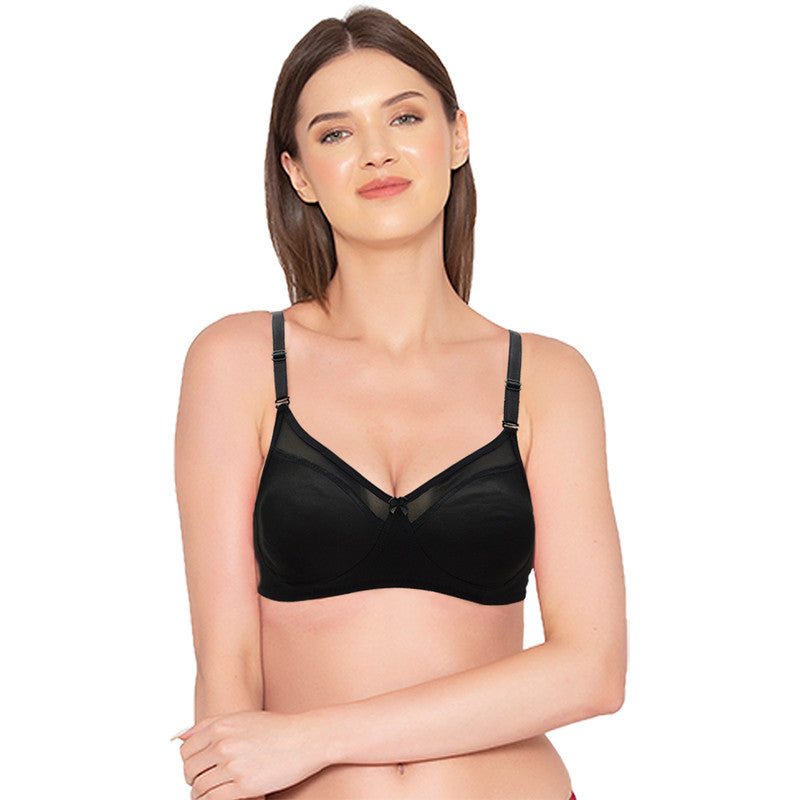 Groversons Paris Beauty Women's Pack of 2 Non-Padded Non-Wired Full Coverage Bra (COMB04-BLACK & RED)