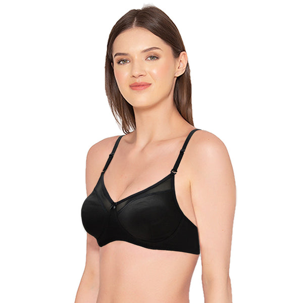 Groversons Paris Beauty Women's Non-Padded Non-Wired Full Coverage Bra (BR010-BLACK)