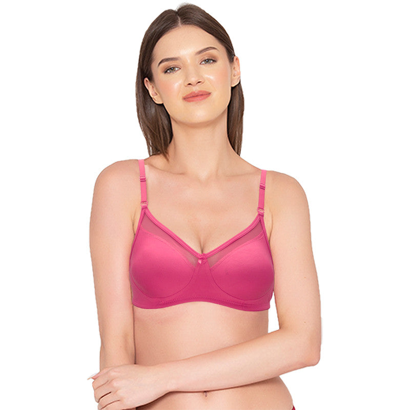 Groversons Paris Beauty Women's Pack of 2 Non-Padded Non-Wired Full Coverage Bra (COMB04-NUDE & HOT PINK)