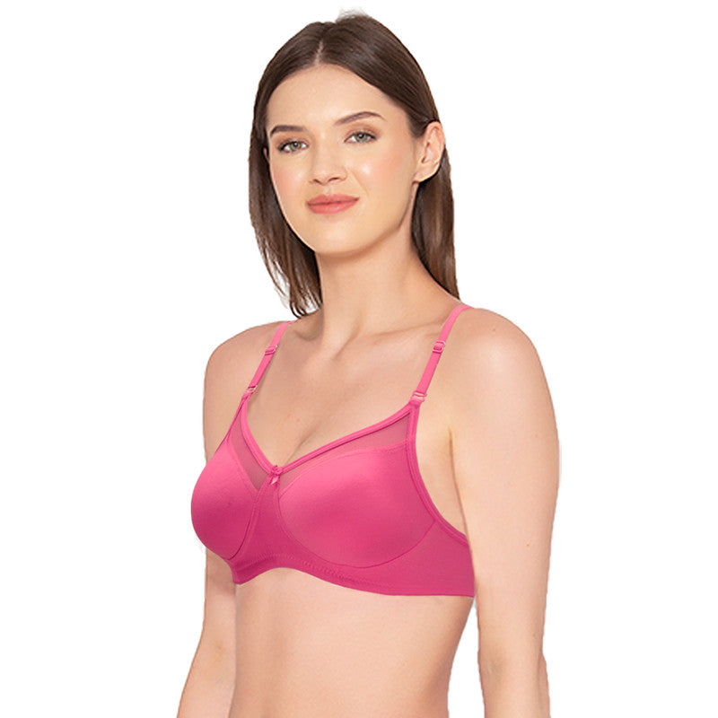 Groversons Paris Beauty Women's Pack of 2 Non-Padded Non-Wired Full Coverage Bra (COMB04-HOT PINK & WHITE)