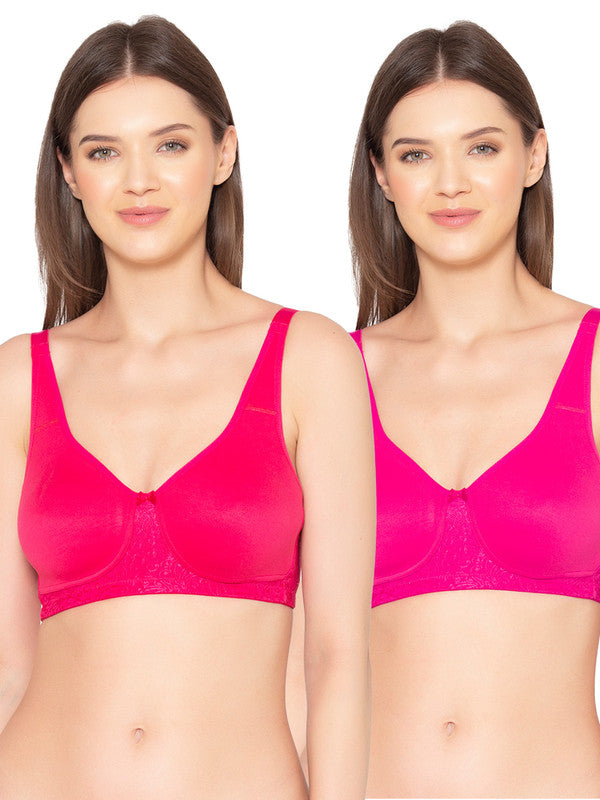 Women’s Pack of 2 Full Support, Non-Padded Seamless T-Shirt Bra (COMB07-FUSHIA & HOT PINK)