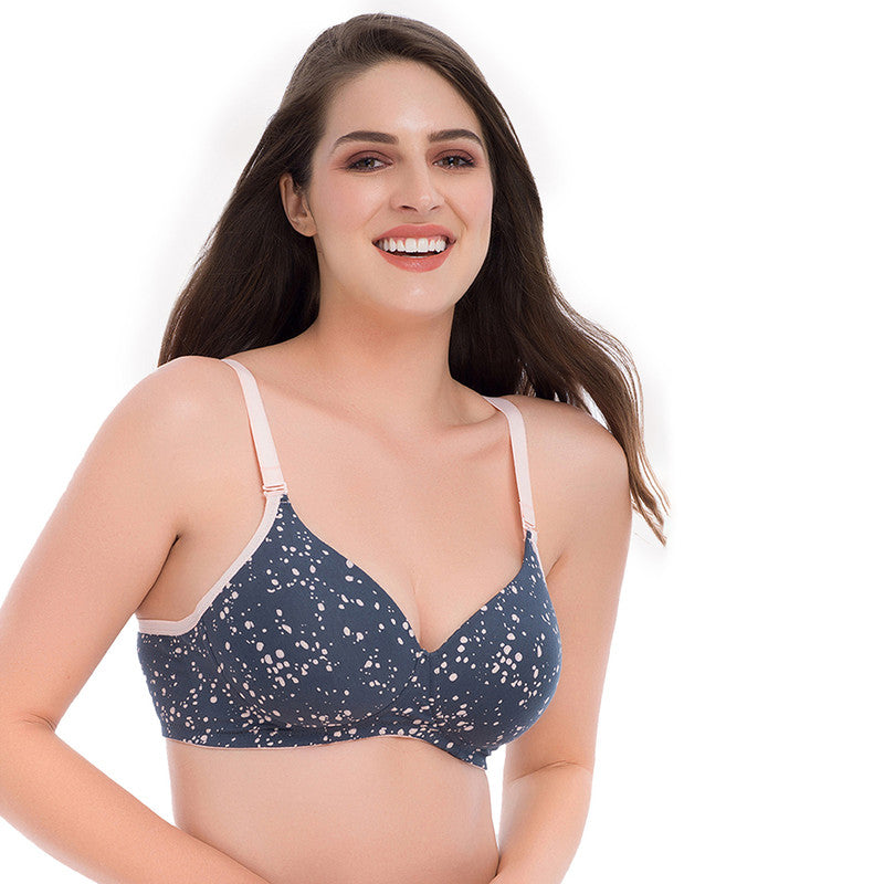 Groversons Paris Beauty Women's Padded Non-Wired Grey With Dot Print Multiway T-Shirt Bra (BR050-GREY WITH DOT)
