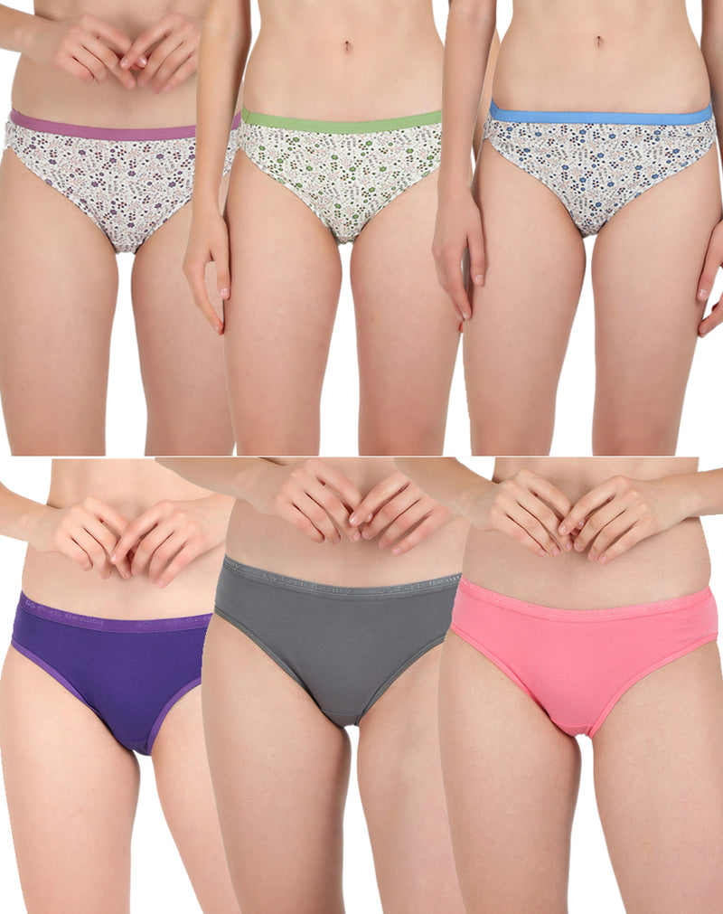 Set of 6 panties – 3 in plain solid colors and 3 in print