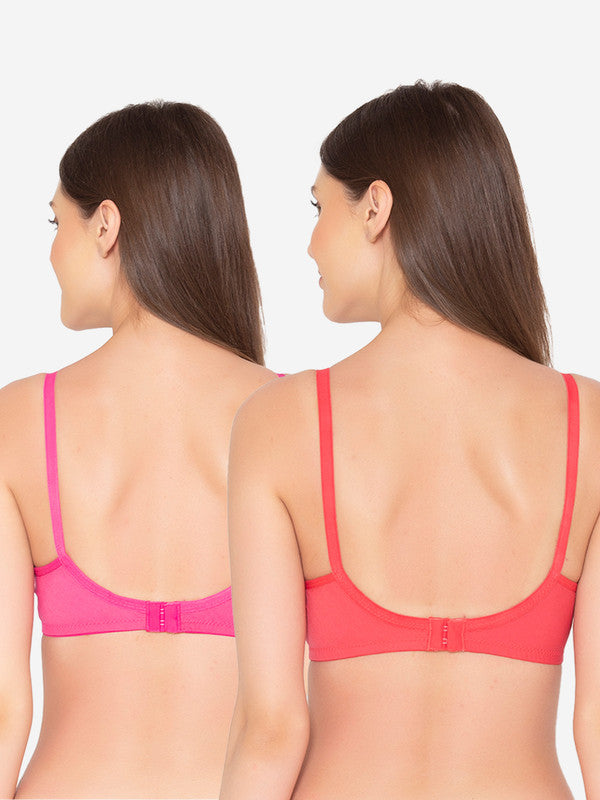 Women's Pack of 2 Non-Padded, Wirefree, Full-Coverage Bra (COMB06-HOT PINK & CORAL)