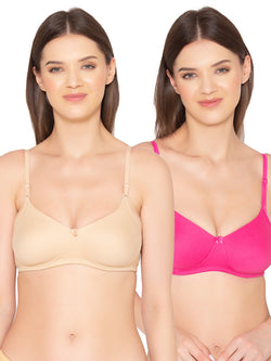 Women’s Pack of 2 seamless Non-Padded, Non-Wired Bra (COMB10-NUDE & HOT PINK)