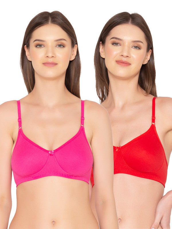 Women’s Pack of 2 seamless Non-Padded, Non-Wired Bra (COMB09-RED & HOT PINK)