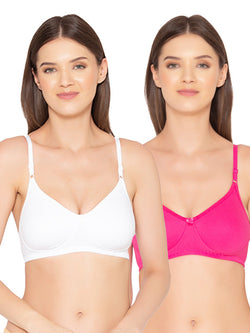Women’s Pack of 2 seamless Non-Padded, Non-Wired Bra (COMB09-WHITE & HOT PINK)