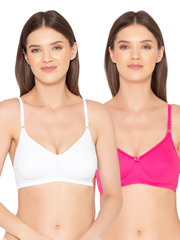 Women’s Pack of 2 seamless Non-Padded, Non-Wired Bra (COMB09-WHITE & HOT PINK)