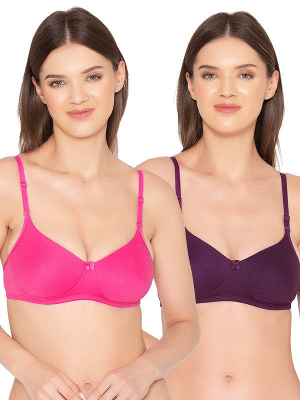 Women’s Pack of 2 seamless Non-Padded, Non-Wired Bra (COMB10-WINE & HOT PINK)