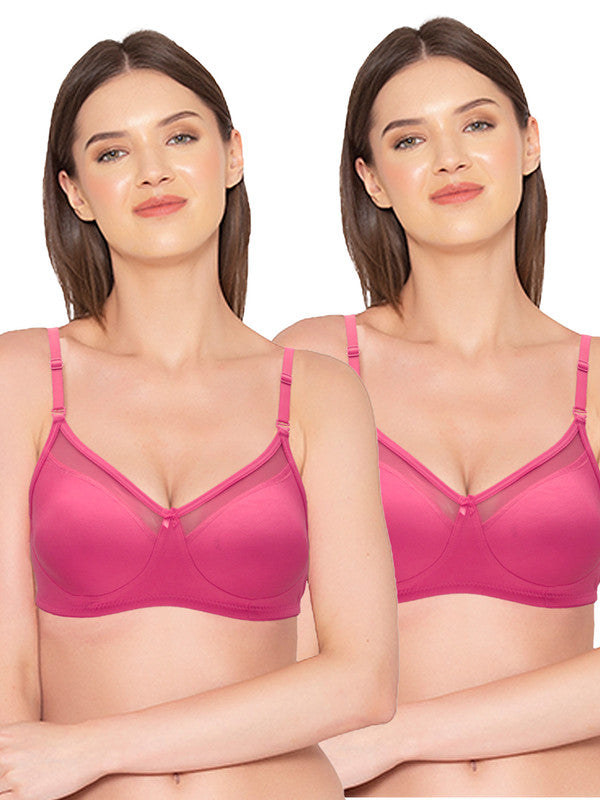 Groversons Paris Beauty Women's Pack of 2 Non-Padded Non-Wired Full Coverage Bra (COMB04-HOT PINK)