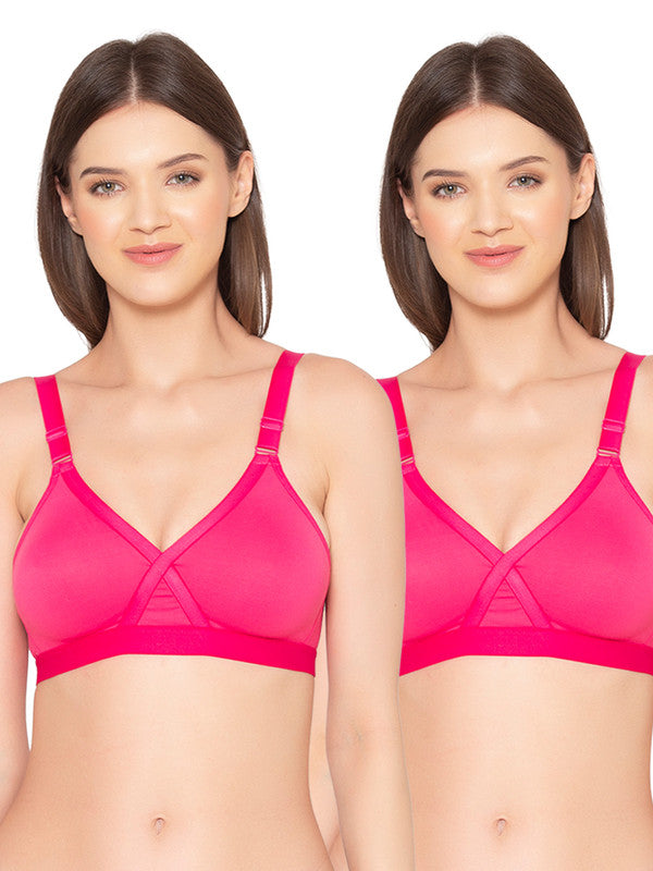 Women’s Pack of 2 cotton rich Non-Padded Wireless smooth super lift full  coverage Bra (COMB01-HOT PINK)