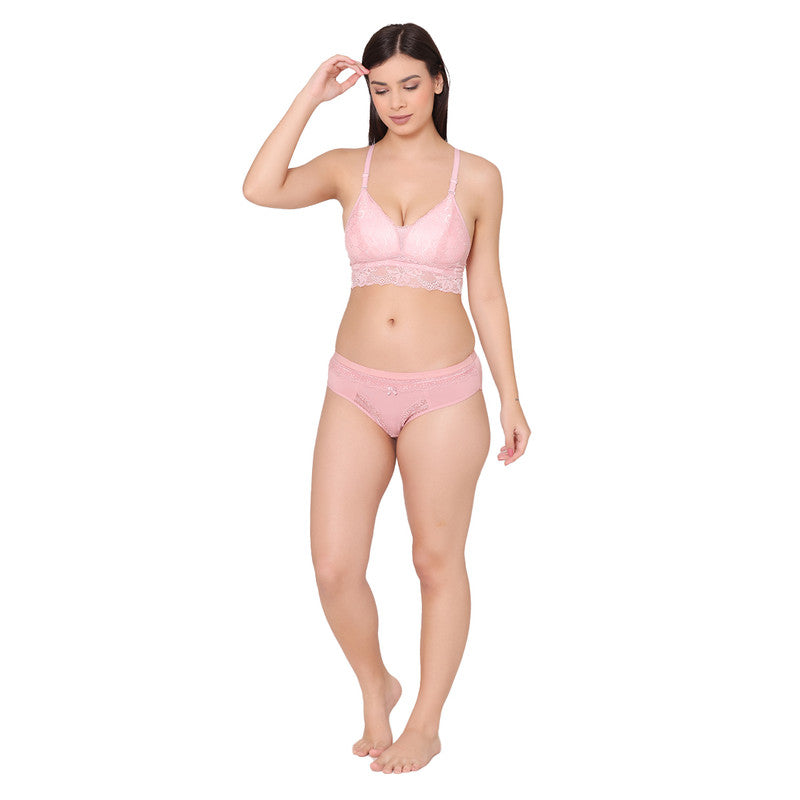 Groversons Paris Beauty Women's Padded Wireless Lace Bralette Bra (BR100 - PINK)