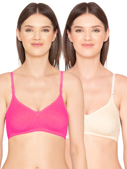 Groversons Paris Beauty Women's  Pack of 2 Cotton Dobby design fabric, Non-Padded, Non-wired, Full-Coverage, T-shirt Bra, (COMB36-C02-C11)