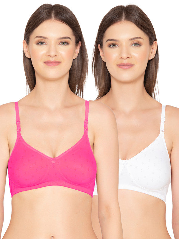 Groversons Paris Beauty Women's  Pack of 2 Cotton Dobby design fabric, Non-Padded, Non-wired, Full-Coverage, T-shirt Bra, (COMB36-C02-C06)