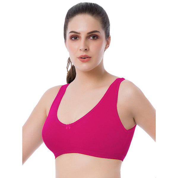 Groversons Paris Beauty Women's Non-Padded Non-Wired Seamed Full Coverage Sports Bra (BR161-HOT-PINK)
