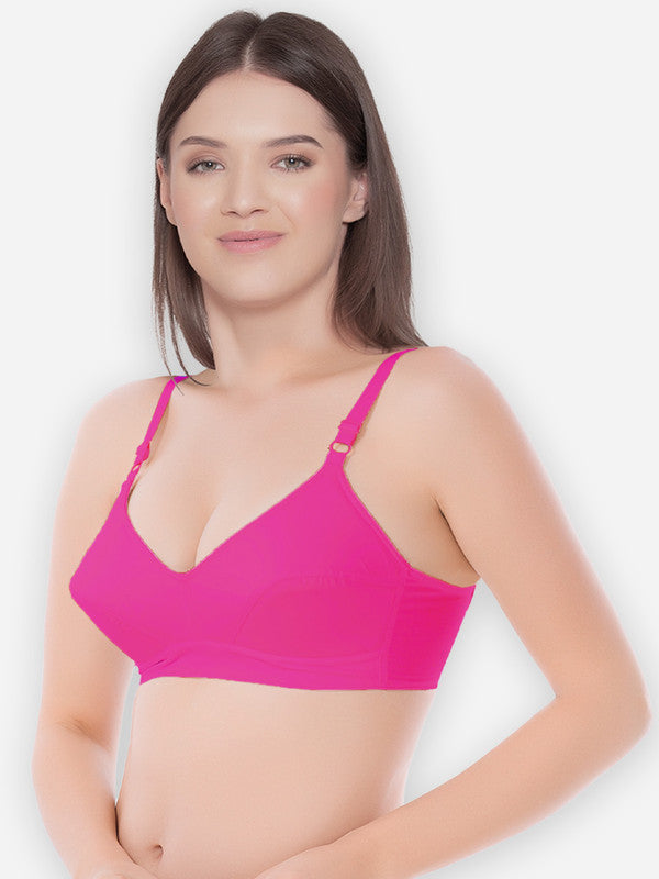 Groversons Paris Beauty Women's Cotton Non Padded Non-Wired Push-up Bra (BR193-HOT PINK)